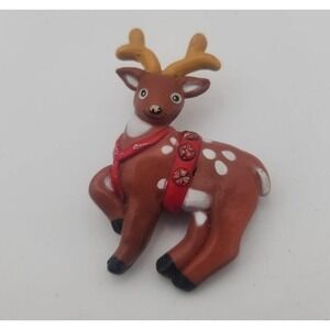 Vintage Christmas holiday S Lehman Fun world happy REINDEER brooch‎ pin